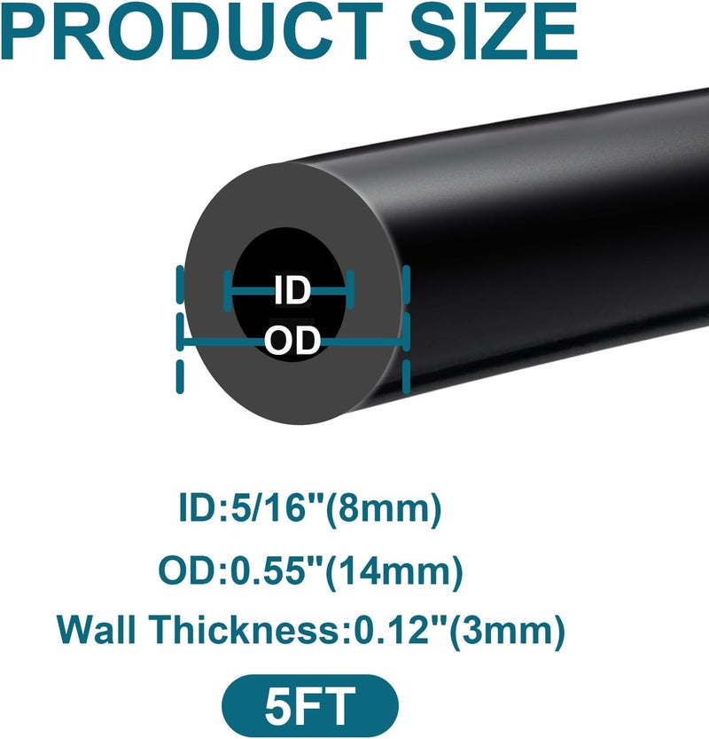SDZONGES Vacuum Hose - 5FT Automotive Silicone Vacuum Line, 5/16" ID, 130PSI Max Pressure, Black - Image 2